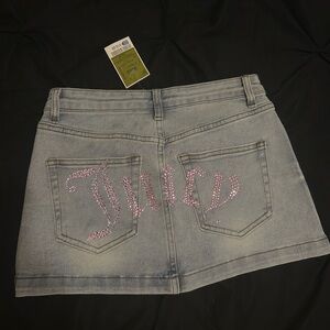 Juicy Couture Denim Mini Skirt with Pink Rhinestone lettering